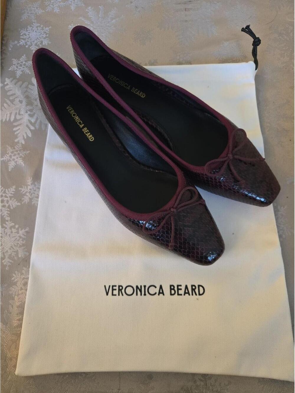 Veronica Beard Burgundy Snakeskin Embossed Low Block Heel Pumps 7 M - Picture 4 of 6